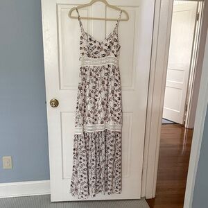 Jack by BB Dakota White Maxi Dress with Brown & Green Floral Print